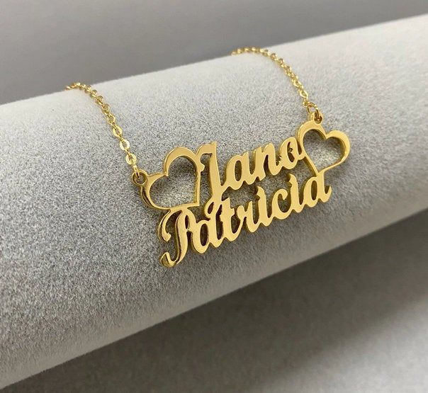 Personalized Double Name Necklace 22K Gold Plated Sterling Silver