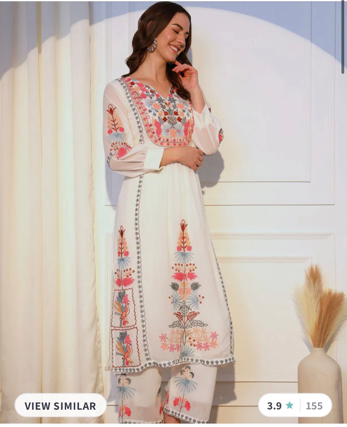 Floral Embroidered Kurta with Plazzos & Dupatta