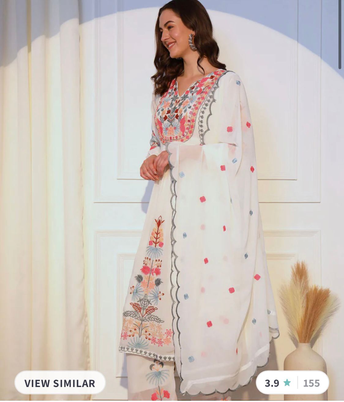 Floral Embroidered Kurta with Plazzos & Dupatta