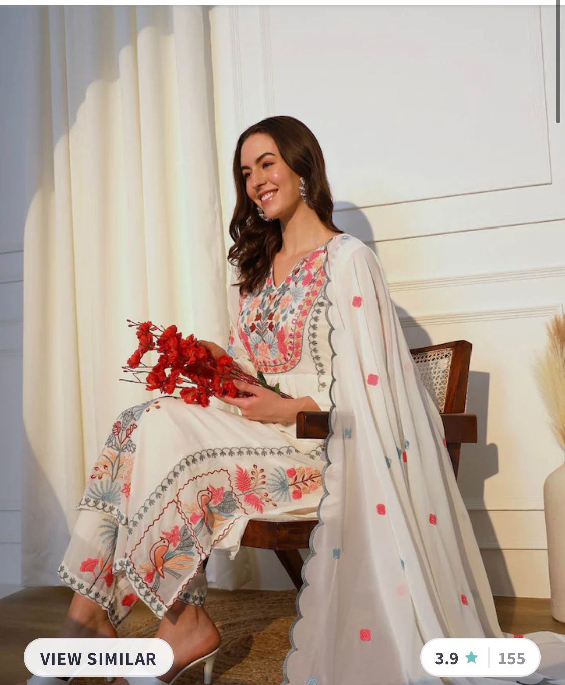 Floral Embroidered Kurta with Plazzos & Dupatta