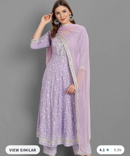 Women Purple Ethnic Motifs Embroidered Mirror Work Kurta with Trousers & Dupatta