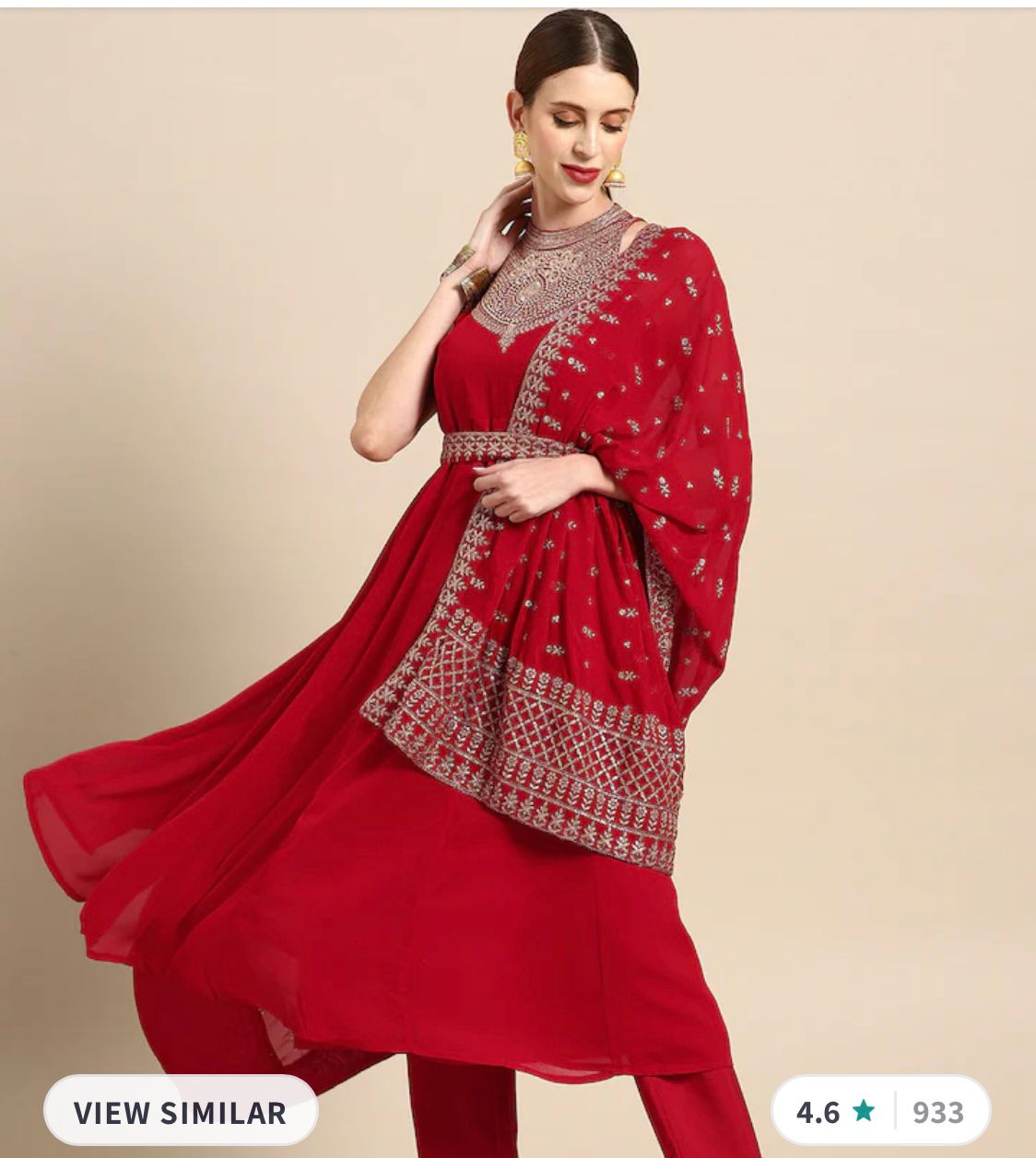 Women Red Ethnic Motifs Embroidered Kurta with Trousers & Dupatta