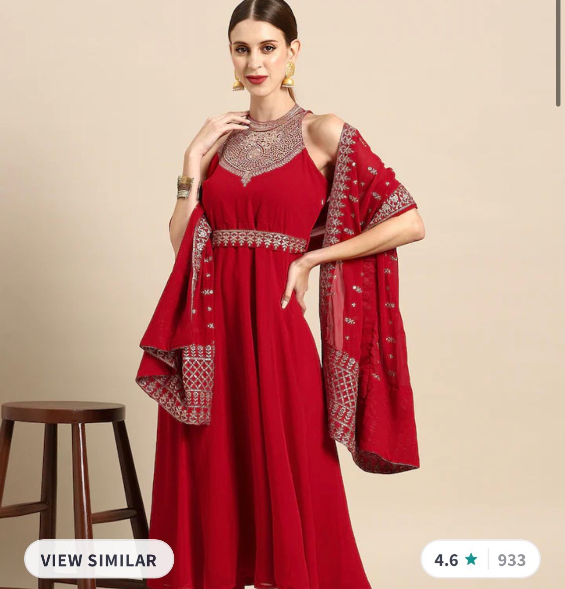 Women Red Ethnic Motifs Embroidered Kurta with Trousers & Dupatta