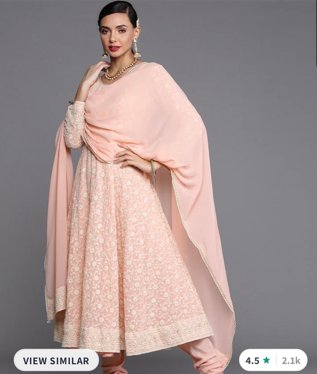 Women Pink Floral Embroidered Panelled Chikankri Kurta with Churidar & With Dupatta