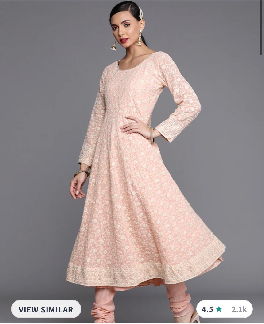 Women Pink Floral Embroidered Panelled Chikankri Kurta with Churidar & With Dupatta