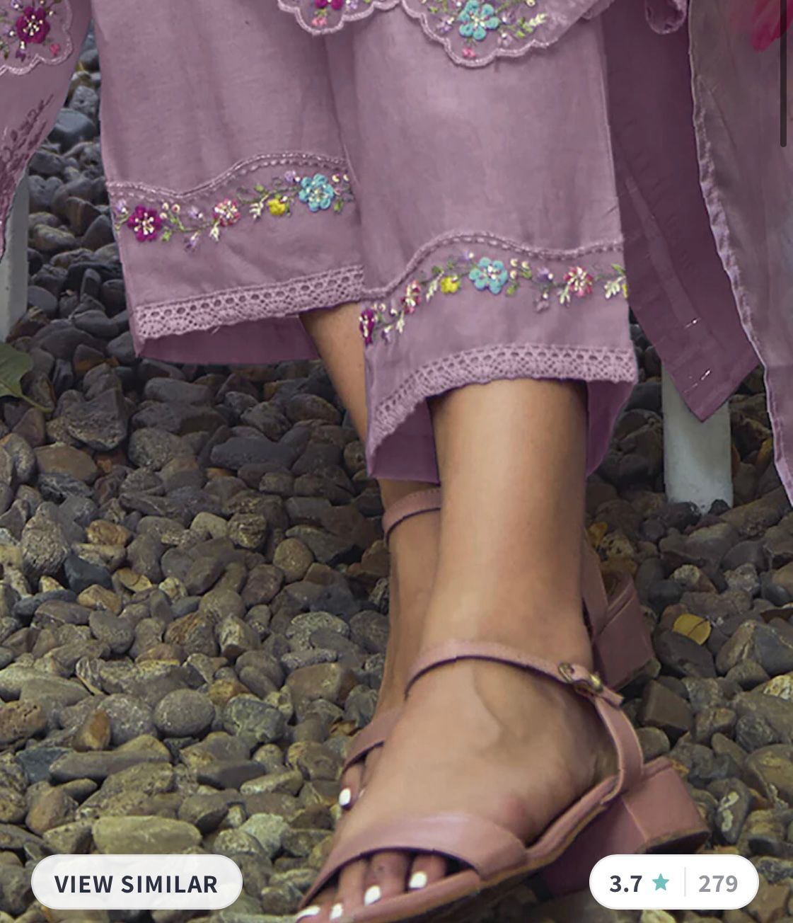 Indo Era Lavender & Red Floral Embroidered Pure Cotton Kuta with Trousers & Dupatta