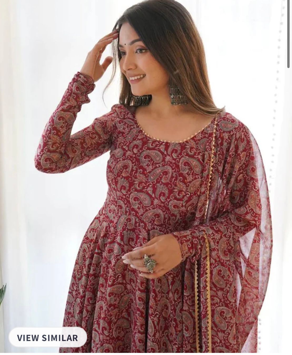 Printed Anarkali Kurta with Trousers & Dupatta