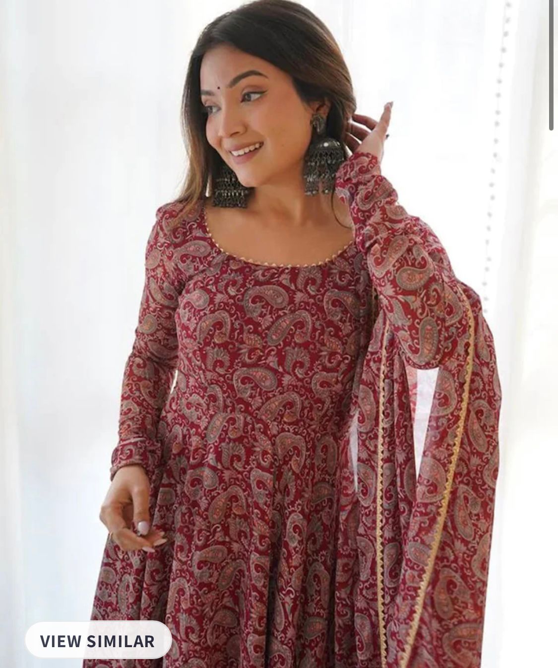 Printed Anarkali Kurta with Trousers & Dupatta