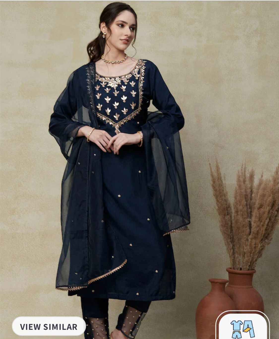 Floral Embroidered Regular Gottaa Patti Kurta & Trousers with Dupatta