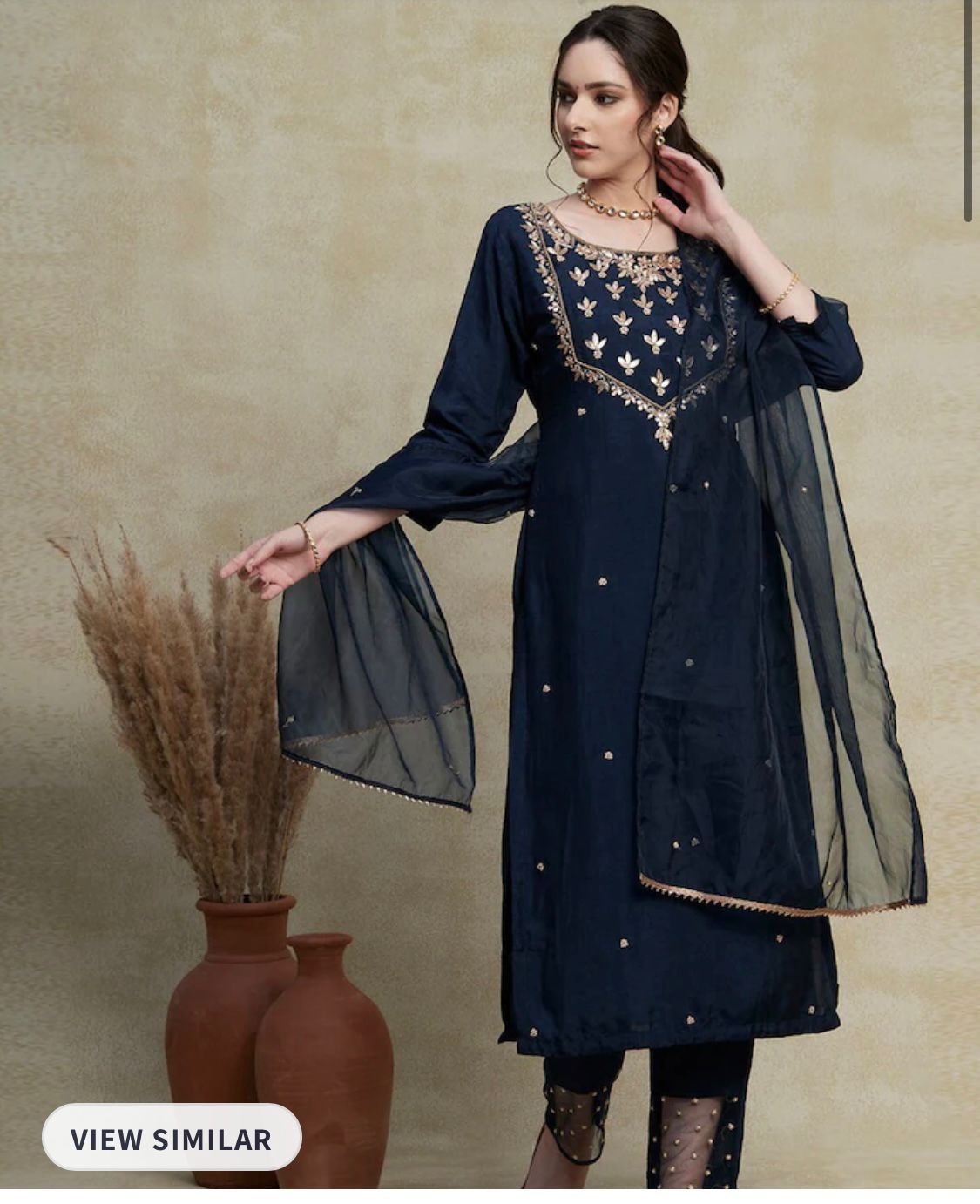 Floral Embroidered Regular Gottaa Patti Kurta & Trousers with Dupatta