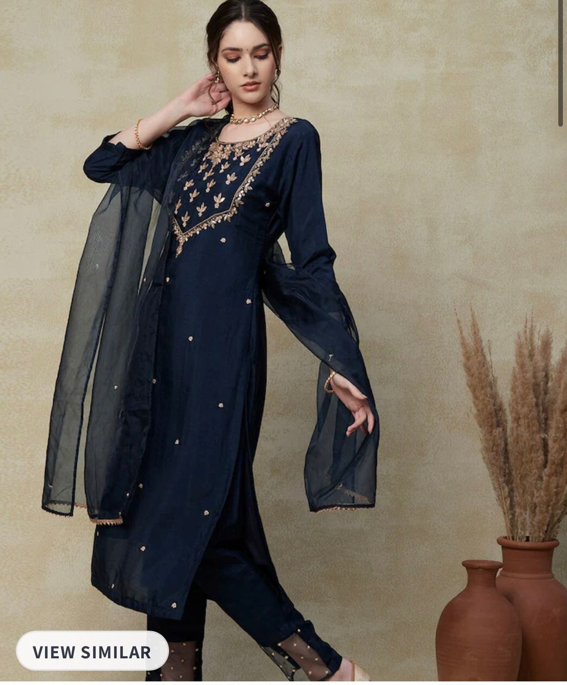 Floral Embroidered Regular Gottaa Patti Kurta & Trousers with Dupatta