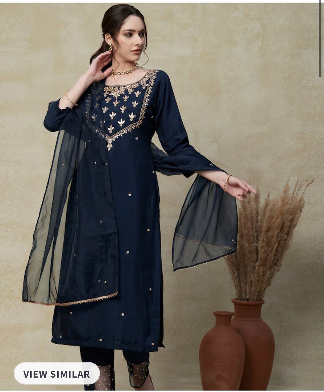 Floral Embroidered Regular Gottaa Patti Kurta & Trousers with Dupatta