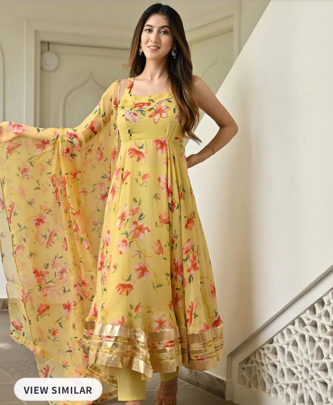 Floral Printed Regular Kurta with Trousers & Dupatta