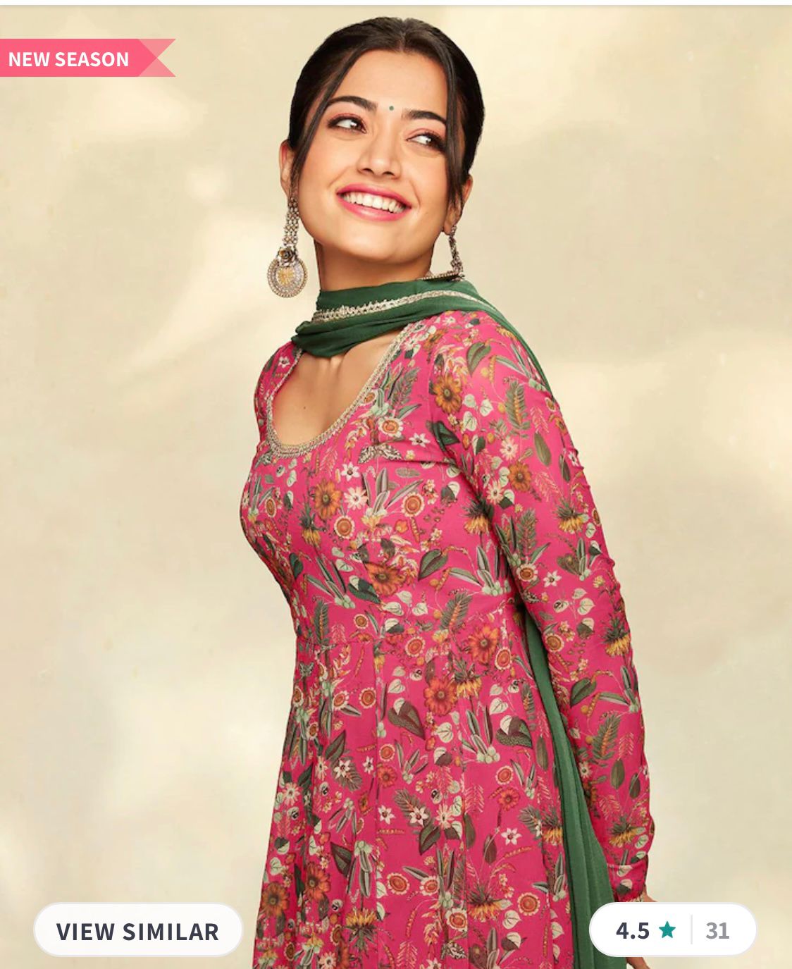 Floral Printed Anarkali With Trousers & Dupatta