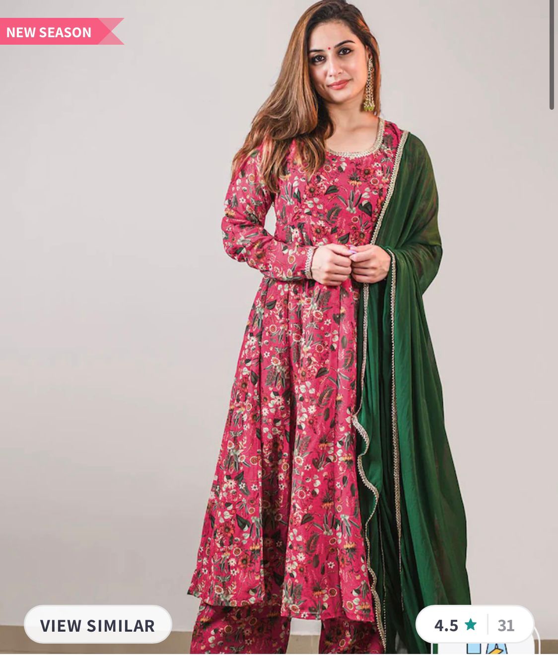 Floral Printed Anarkali With Trousers & Dupatta