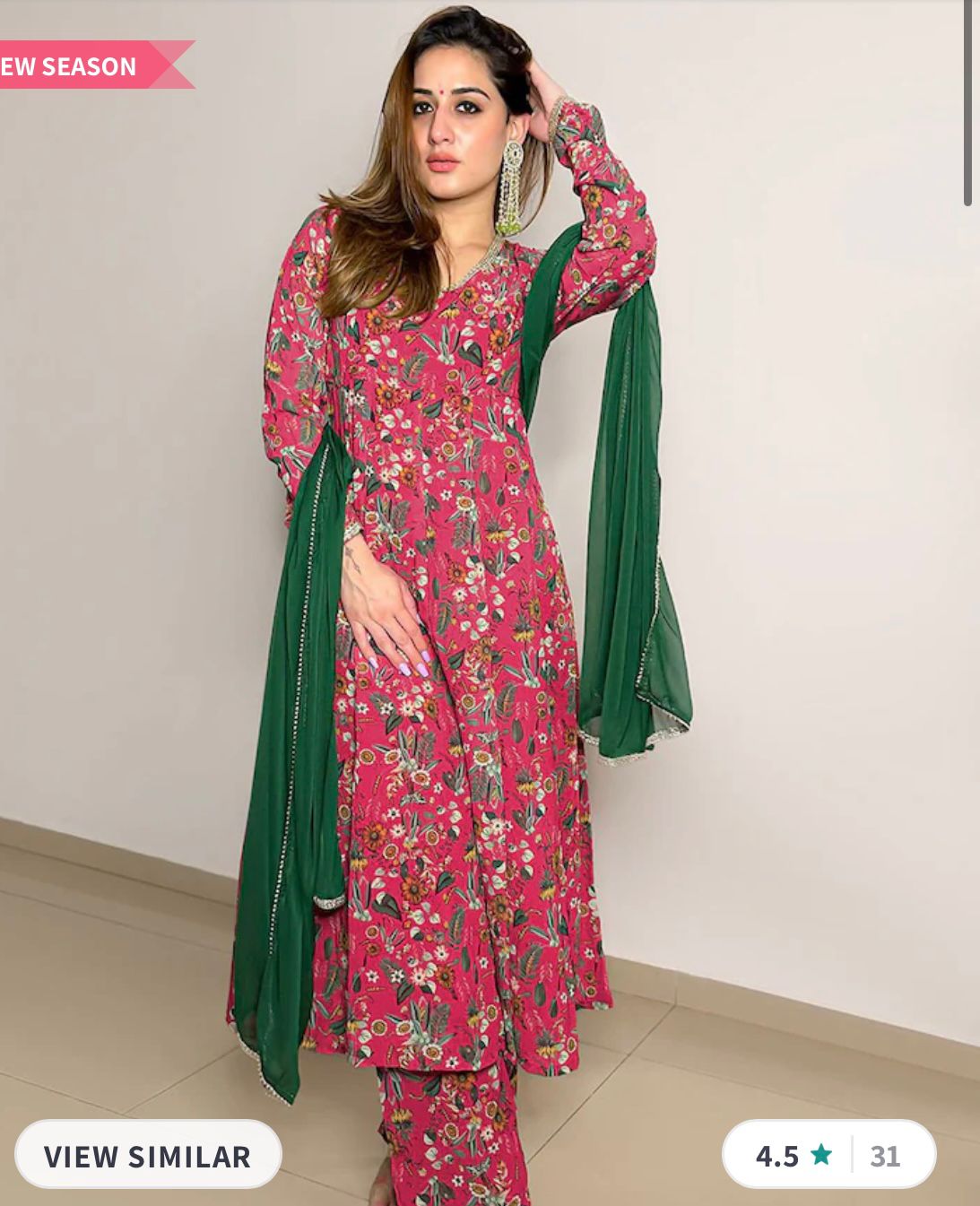 Floral Printed Anarkali With Trousers & Dupatta